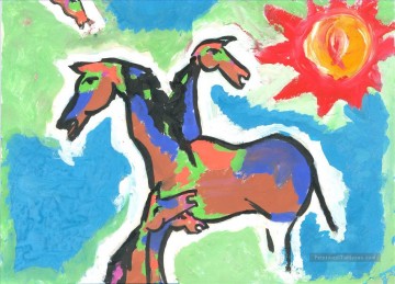  chevaux Peintre - MF Hussain Horses 2 Indienne